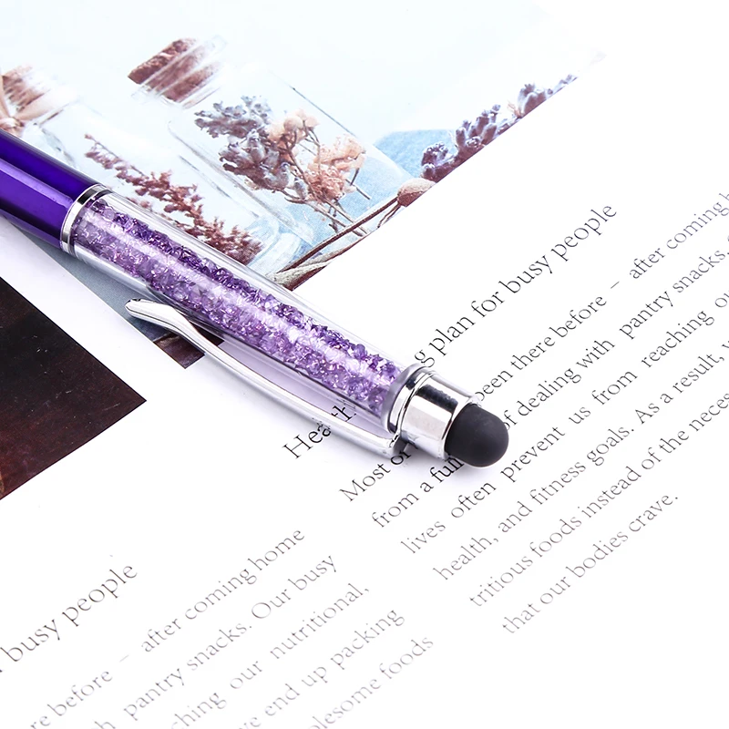 Kawaii Rainbow Color Glitter Ballpoint Pen Crystal Screen Touch Stylus Luxury Custom Logo School Stationery Office 0.5mm Supply