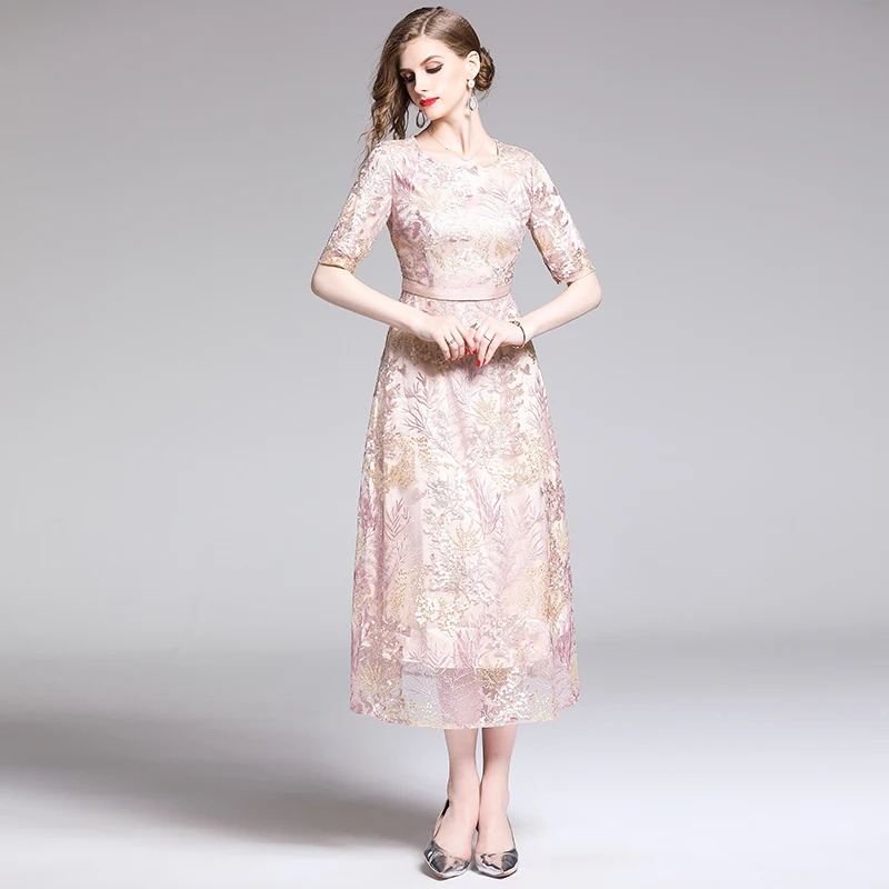 Летние сетчатые розовые вышитые платья Robe Femme Ete Для женщин миди вечерние черное платье макси Robe BLANCHE K6551
