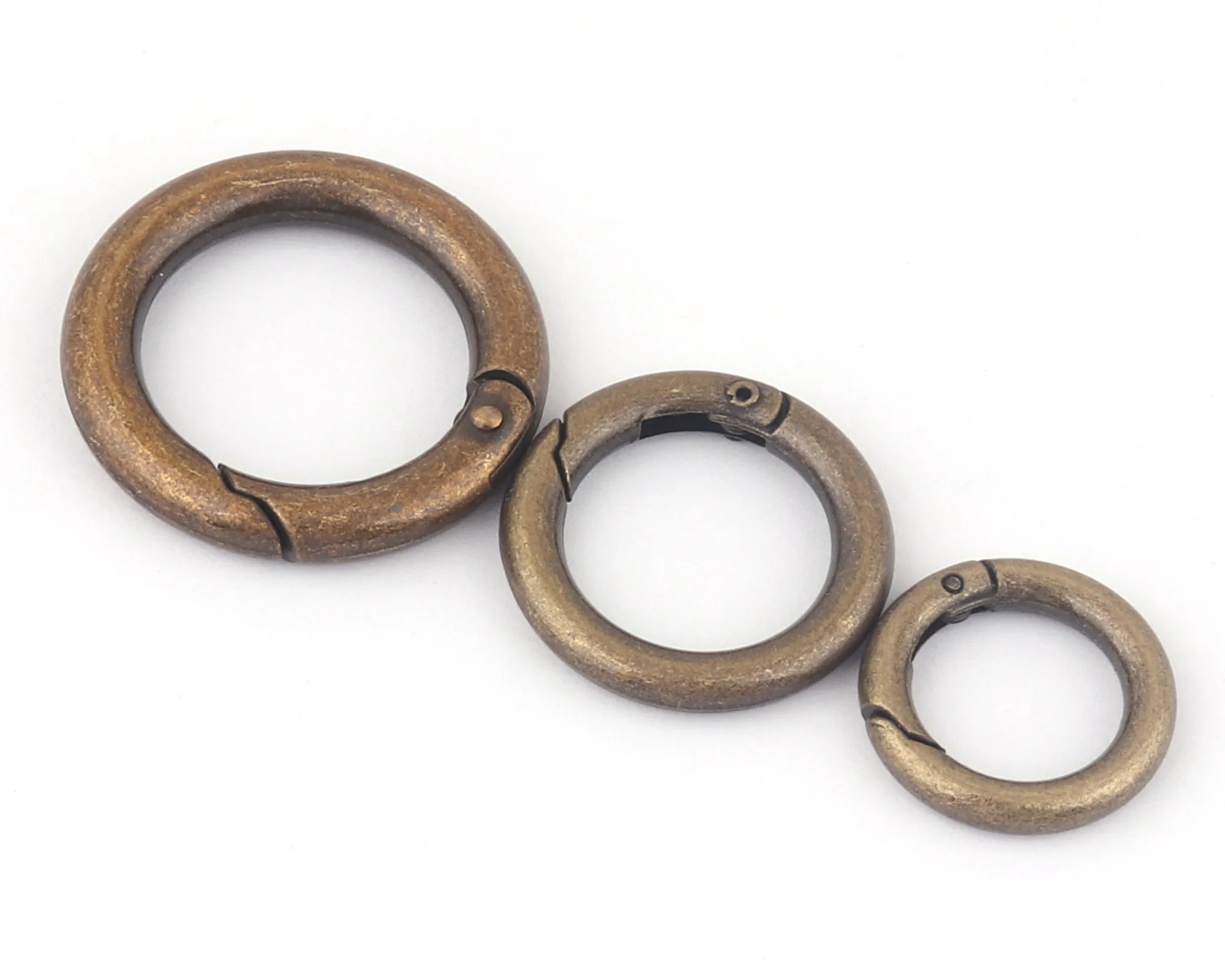 

13-20mm Bronze Spring Round Rings Lanyard Snap Hook Gate O Ring,Metal Purse Clasp Webbing Bag Buckle For Handbag Leather 10Pcs