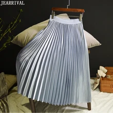 Винтажные плиссированные юбки, Женская длинная юбка с высокой талией, весна, металлический цвет, бальное платье, вечерние, повседневные, макси юбки, Saia Faldas