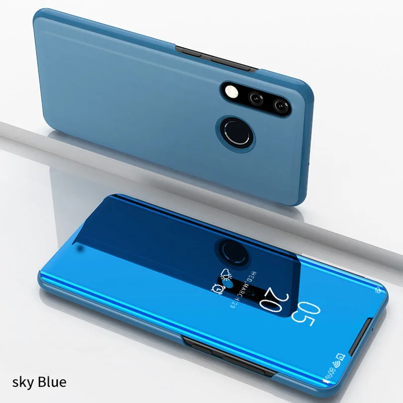 Для huawei P10 P9 плюс P8 Lite Коврики 20 10 9 8 Pro горячая умный зеркальный кожаный захлопывающийся Чехол-книжка с подставкой для чехол для телефона Honor 7A 7C фотоаппаратов моментальной печати 7S 8 8X 8C - Цвет: Sky blue