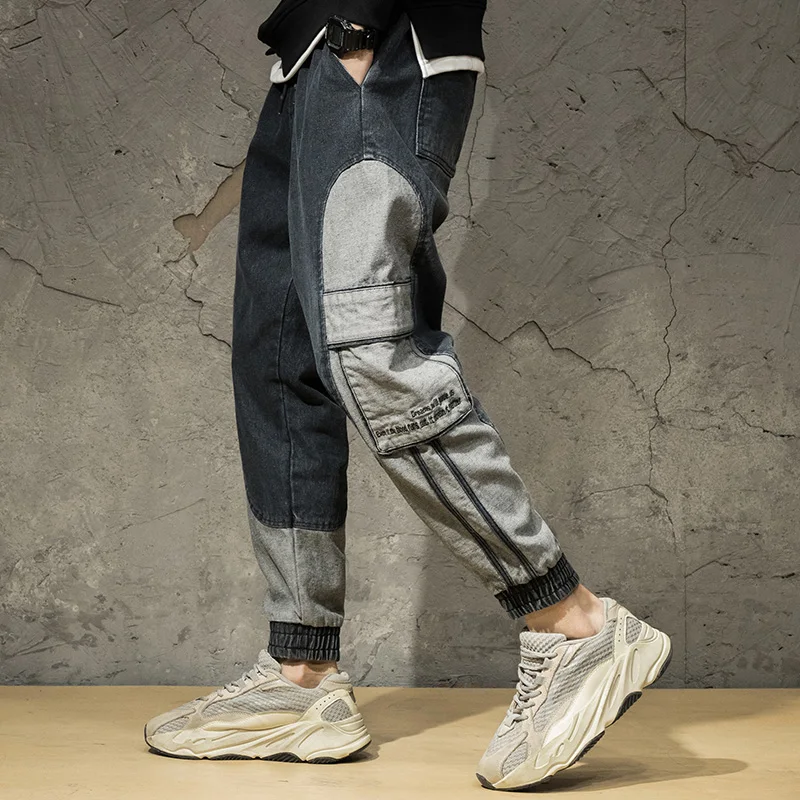 Great Value Fashion Streetwear Men Jeans Loose Fit Spliced Designer Denim Cargo Pants Harem Trousers High Quality Hip Hop Jeans Men Joggers