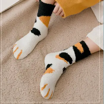 

Drop Ship&Wholesale Women Winter Fluffy Fuzzy Warm Slipper Socks Cute Meow Cat Paws Print Hosiery Nov.20