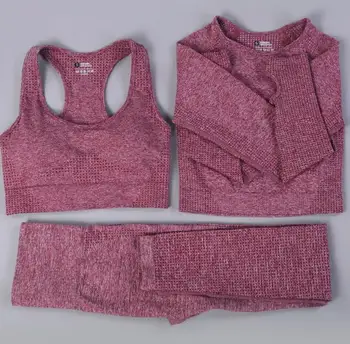 

Women Seamless yoga set Fitness Sports Suits GYM Clothing Crop Top High Waist Running Leggings Workout Pants Shirts 2pc/3pc set