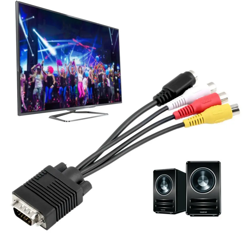 Hot Selling ! VGA SVGA to S-VIDEO 3 RCA Female Converter Cable VGA to Video TV Out S-video AV Adapter ! Bundle 1 Polybag ONLENY