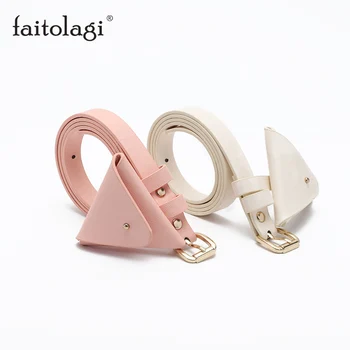 

New Designer Slim Waist Belt with Bag Beige Leather Ladies Dress Pocket Belt Strap Cute Thin Female Jeans Pants Waistband