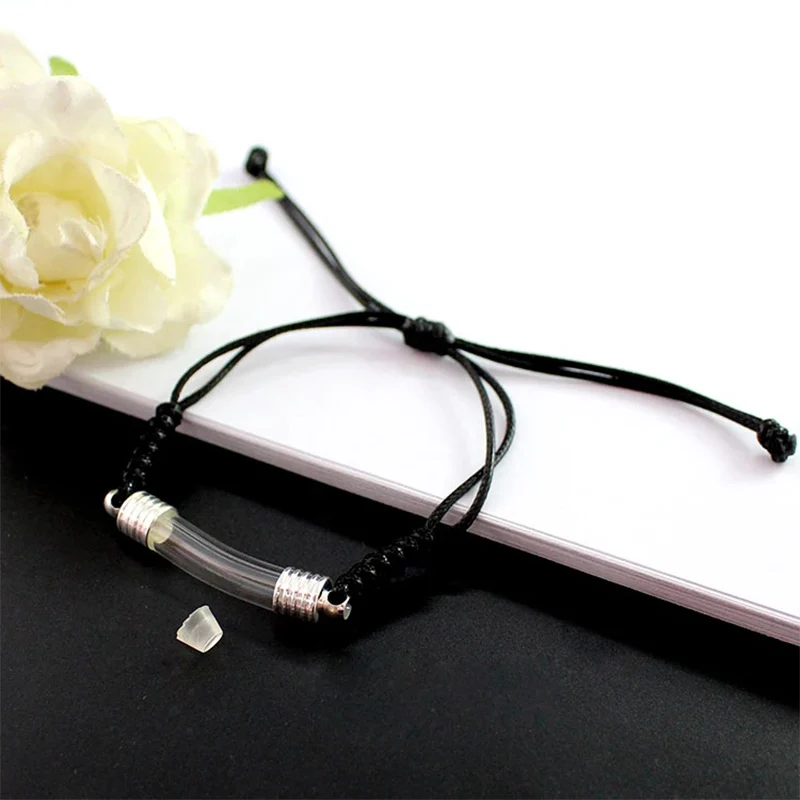 6 Colors Adjustable Handmade Clear Tiny Glass Tube Vial Cord Bracelet Memorial Writing Name Ash Hair Locket Pendant