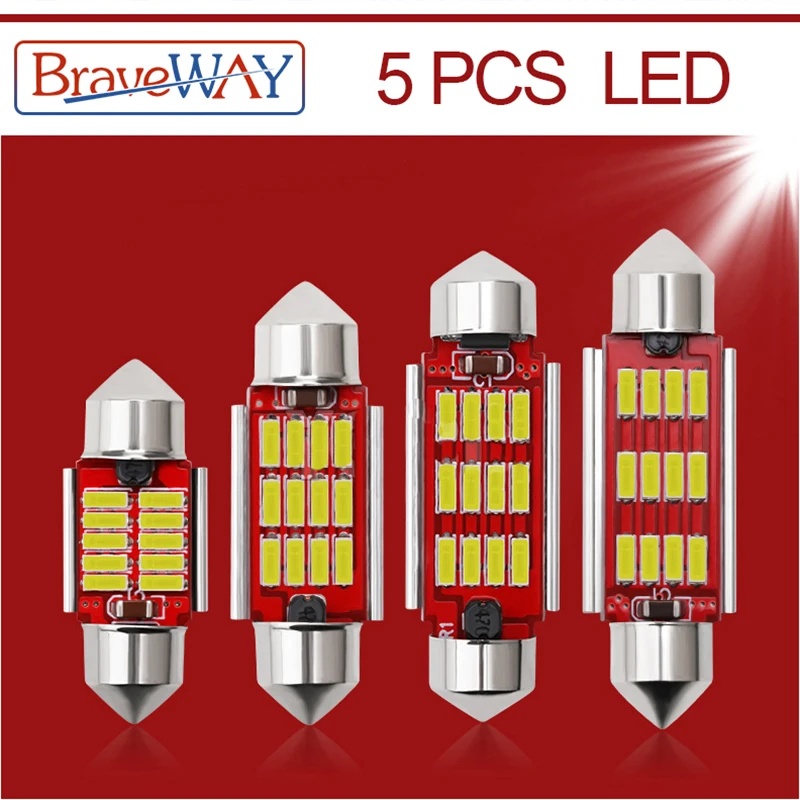 BraveWay 5 шт. светодиодный лампы C5W C10W супер яркий 4014 SMD Canbus Error Free авто Интерьер Doom