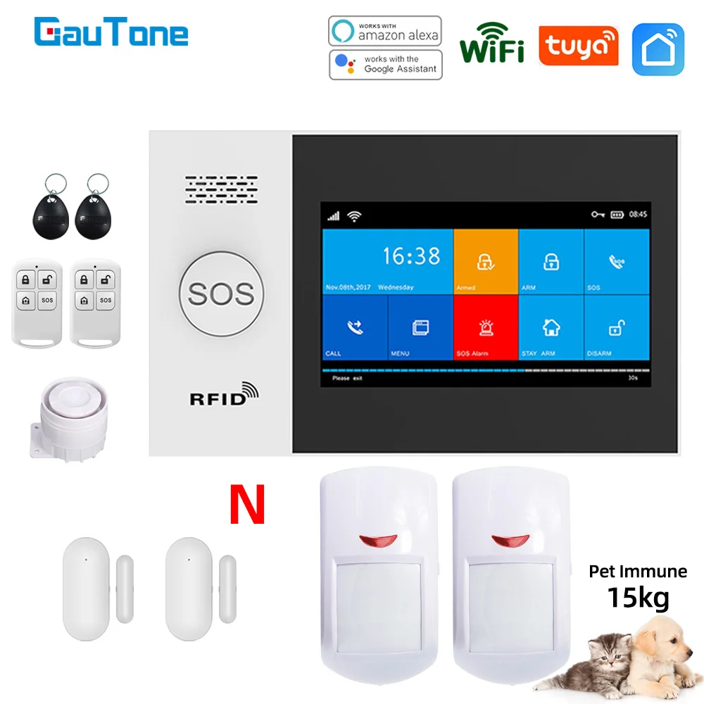 GauTone PG107 Wifi GSM Alarm System for Home Security Alarm Support Tuya APP Remote Contorl With IP Camera Support Alexa front parking sensor Alarm Systems & Security