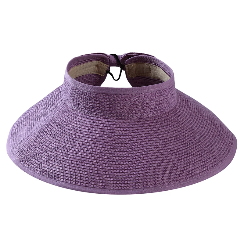 Light purple Солнцезащитная шляпа, пляжная шляпа, солнцезащитный козырек, соломенная шляпа, женская летняя Солнцезащитная Складная Большая Солнцезащитная шляпа для девочки - Цвет: Light purple