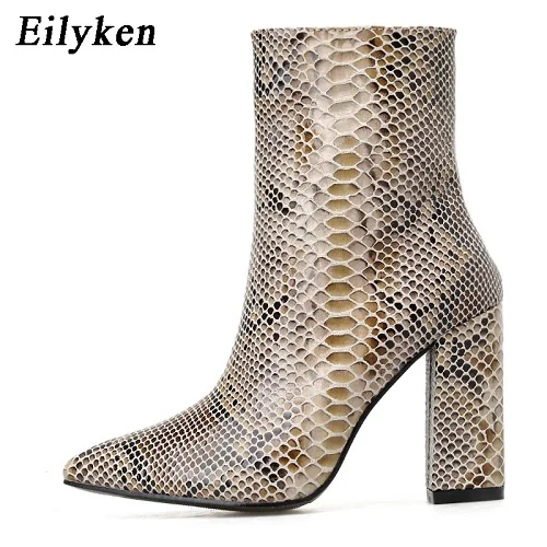 Eilyken/женские ботинки на молнии; ботильоны со змеиным принтом; модная женская обувь с острым носком на квадратном каблуке; Новинка года; ботинки «Челси»; размер 42 - Цвет: serpentine