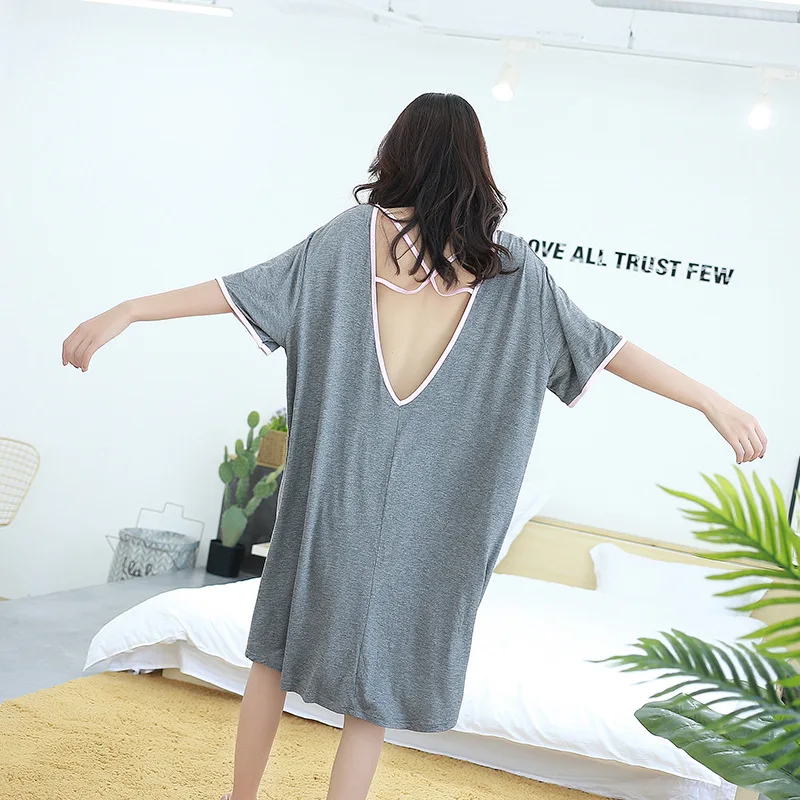 Большие размеры 3XL женское базовое модальное ночное белье Ночная рубашка сексуальное длинное женское домашнее платье Ночное Белье для беременных ночная рубашка женское нижнее белье - Цвет: gray