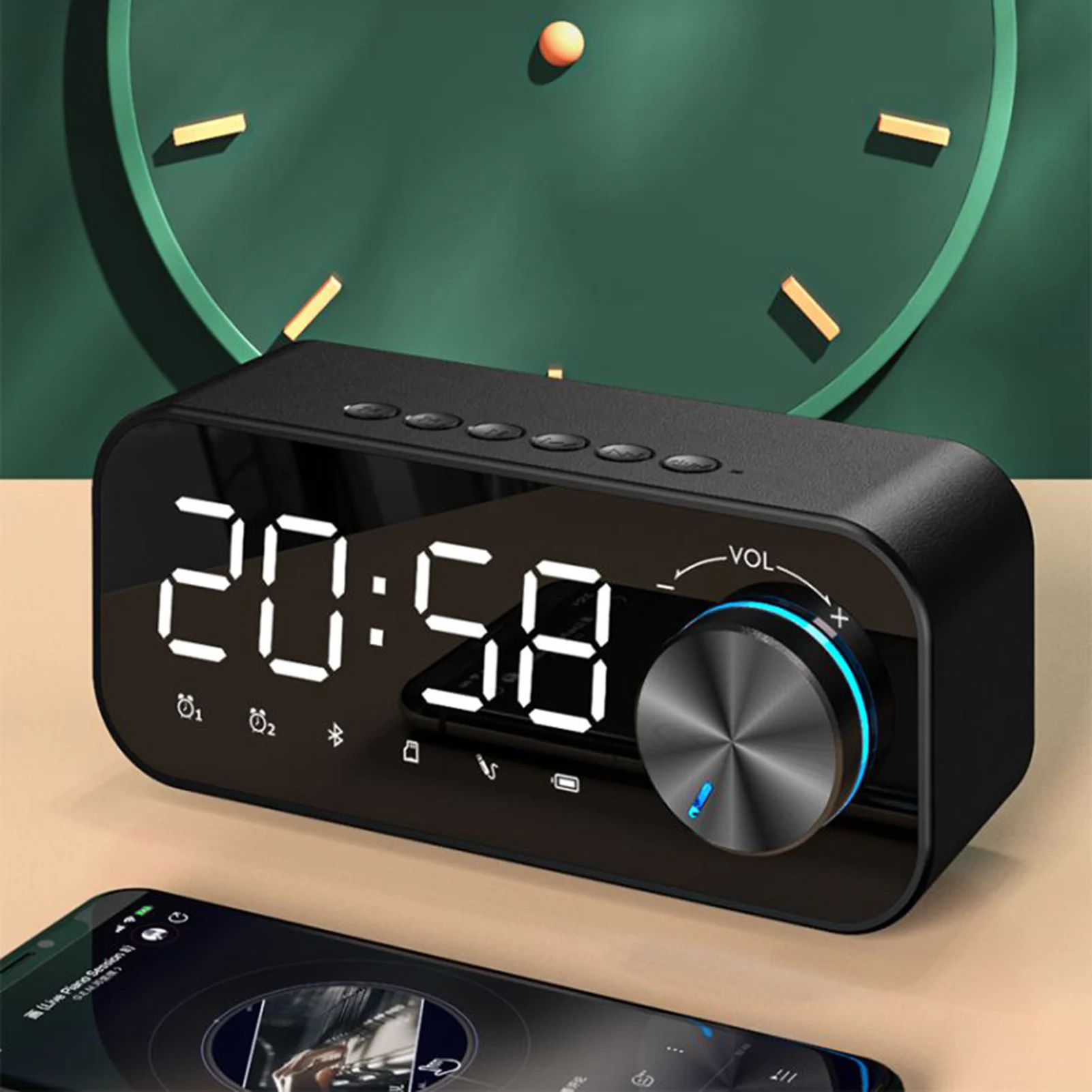 Portable Wireless Bluetooth-compatible Speaker Desktop Mirror Screen Display Digital Alarm Clock LED Subwoofer Table HOT |