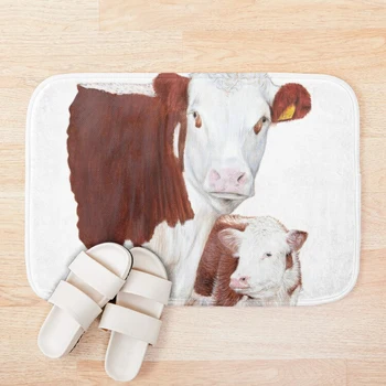 

Hereford Cow with Calf Bath Mat Non Slip Bloody Bath Mat Microfiber Memory Foam Bath Mat Antiskid Mat Terror Floor Door Mat