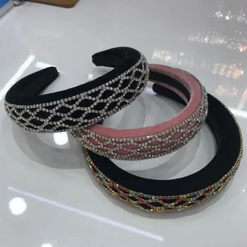 

Full crystal pearl color rhinestone grid striped fabric latest baroque fashion explosion Shiny Wild Exaggerated hotsale Headband