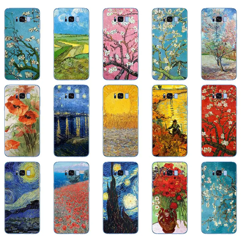 Мягкий силиконовый чехол Vincent van Gogh sunflower cherry blossom starry для Samsung Galaxy S6 S7 edge S8 S9 S10 plus A70