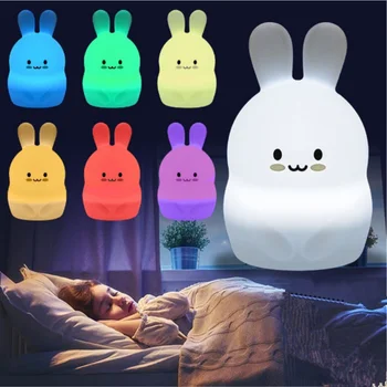 

LED Silicone Night Light Rabbit 9 Colors Dimmable USB Charging Remote Control Touch Sensor Bedroom Light Baby Child Cute Gift