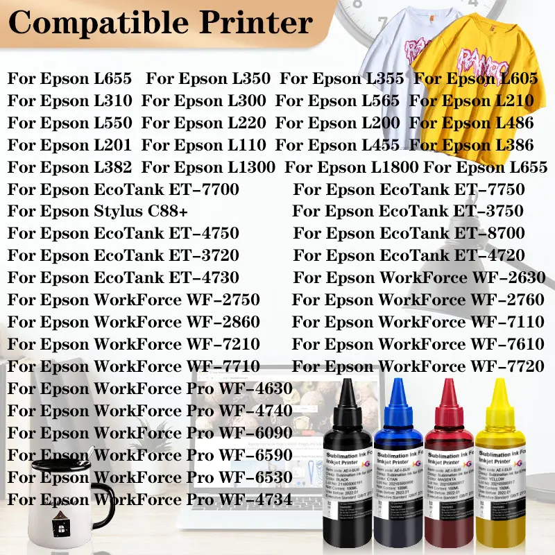 6 BottLe Inkjet Sublimation Ink Universal 2 Color x 100ML For Epson Desktop Printers Heat Transfer Ink Heat Press Used