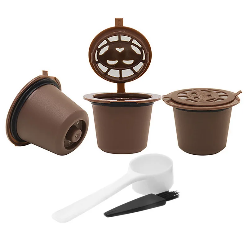 3 упаковки многоразовых кофейных капсул многоразового использования с 1 шт. пластиковой ложкой фильтры кухонные аксессуары прочные многоразовые капсулы Nespresso - Цвет: 3PCS-COFFEE