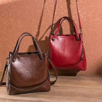 

Female Bag 2020 New Fashion Leather Handbag Leisure Ms. Laptop Messenger Shoulder Wax niu pi bao