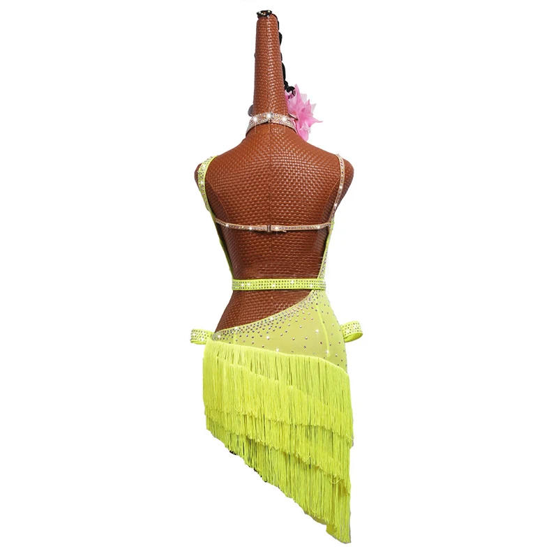 Latin Dance Dress Suit Tassel Dress Female Adult Children'S Competition Dress Dance Outfit Party Fluorescent Yellow Dress Latin