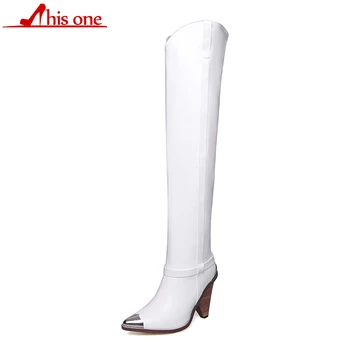 

2019 Women Shoes Genuine Leather Over The Knee High Boots Winter Shoes Platform Metal toe cap Women Boots Size 35-44