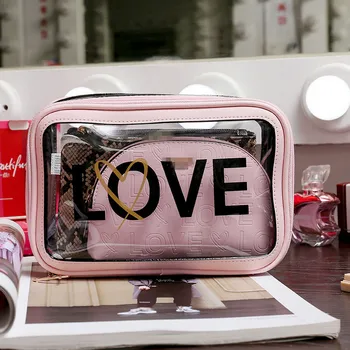 

Make up bag net red ins wind super fire large capacity simple portable travel transparent waterproof storage bag three piece set