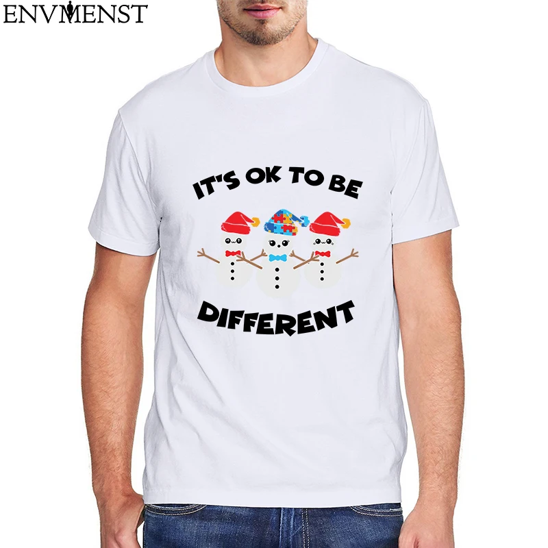 

It's Ok To Be Different Funny Christmas Snow Man Autism Awareness TShirt Men Women Cute Snow Man T Shirt Men Cotton Womens Top