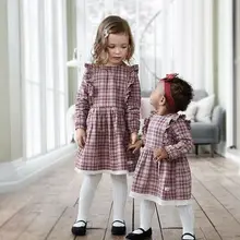 Одинаковое платье для сестер нарядное платье с длинными рукавами для маленьких девочек повседневные платья в клетку с оборками Сарафан