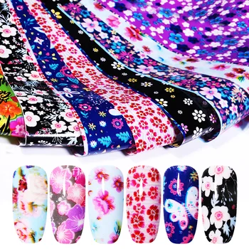 

16PCS Flower Series Nail Foil Set Glue Transfer Stickers Flora Designs Decals Papers Tips Nail Art Decorations Accessory