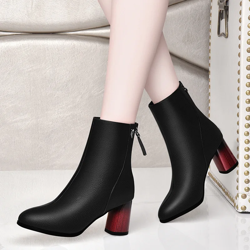 

Dunhu Zipper Martin Boots nv pi xue 2019 Autumn And Winter New Style Chunky-Heel Short Boots British Style Boots WOMEN'S Shoes V