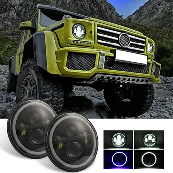 

7 Inch 150W Round Led Headlight High Low Beam with Blue Halo Ring Angel Eyes for Jeep Wrangler Jk Tj Lj Cj Car Accessoriesland
