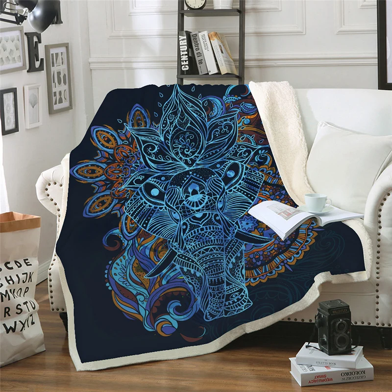 Мандала одеяло утолщенные двухслойные Одеяла С Рисунком Слона толстый гобелен Коралловая бархатная ткань пододеяльник одеяло