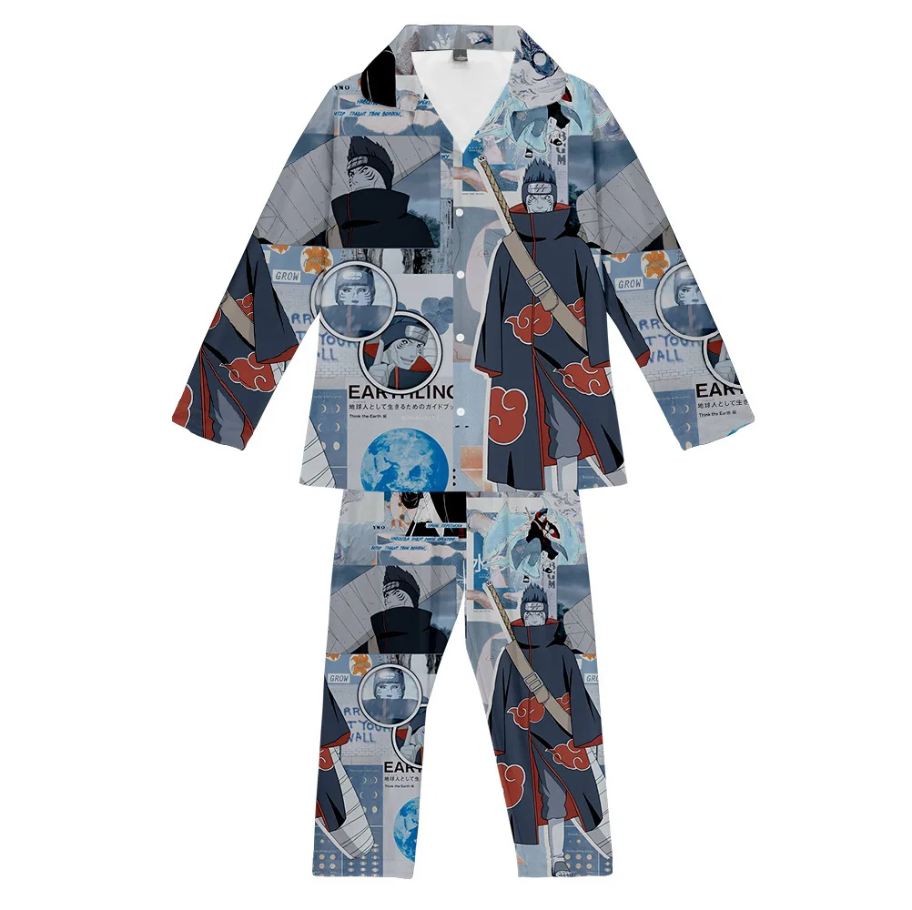 mens loungewear sets Long Sleeves Tops and Full Pants 2pcs/Set Cartoon Parent-Kids Indoor Loose Pajamas Suit Oversized silk pj set