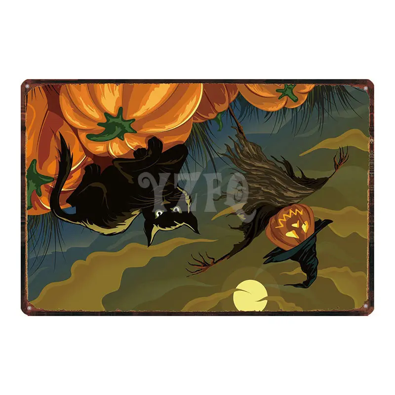 Черный кот оловянные знаки металлическая пластина Плакат Бар праздничные украшения для Хэллоуина для дома винтажный Железный плакат куадро DU-3148