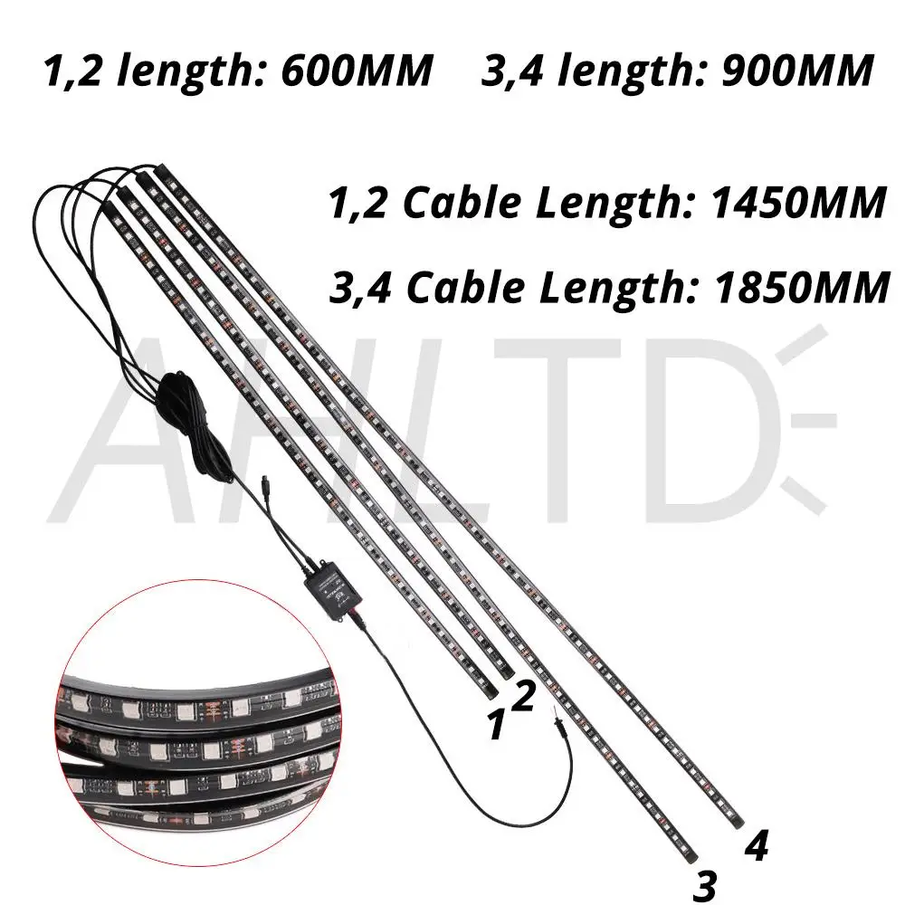 12V LED Car Chassis Flexible Strip 60 90CM Lights Auto Voice Control RGB Underglow Decorative Atmosphere Lamp Car Styling