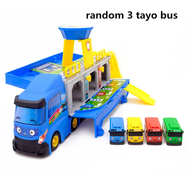 Korean Cartoon Tayo the little bus set parking lot Assembled garage Gas station model with 2 mini tayo car kids gift 2