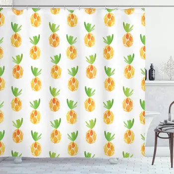 

Fern Green Pineapple Shower Curtain Pattern Pineapples Snack Harvest Season Watercolor Painting Effect Bathroom Curtain