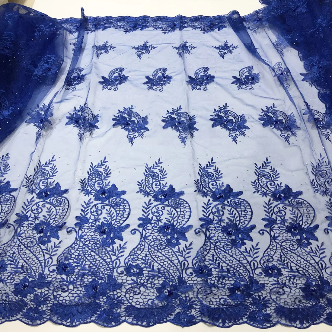 Королевская Синяя африканская кружевная ткань высокое качество кружевная французская сетчатая ткань бисером камни нигерийская швейцарская кружевная ткань для dressHX12E