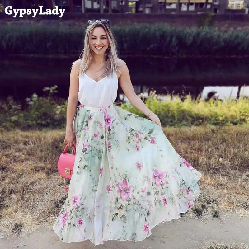 GypsyLady Цветочные Boho длинная юбка макси эластичная плиссированная большая юбка миди Женская шикарная xanadu летняя юбка 2019 новая faldas