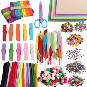 

1 Set/1000 Pcs Colorful Plush Twisted Sticks Accessories DIY Kit Handmade Plush Stems Toy Doll Eyes Button Material Twist Rods C