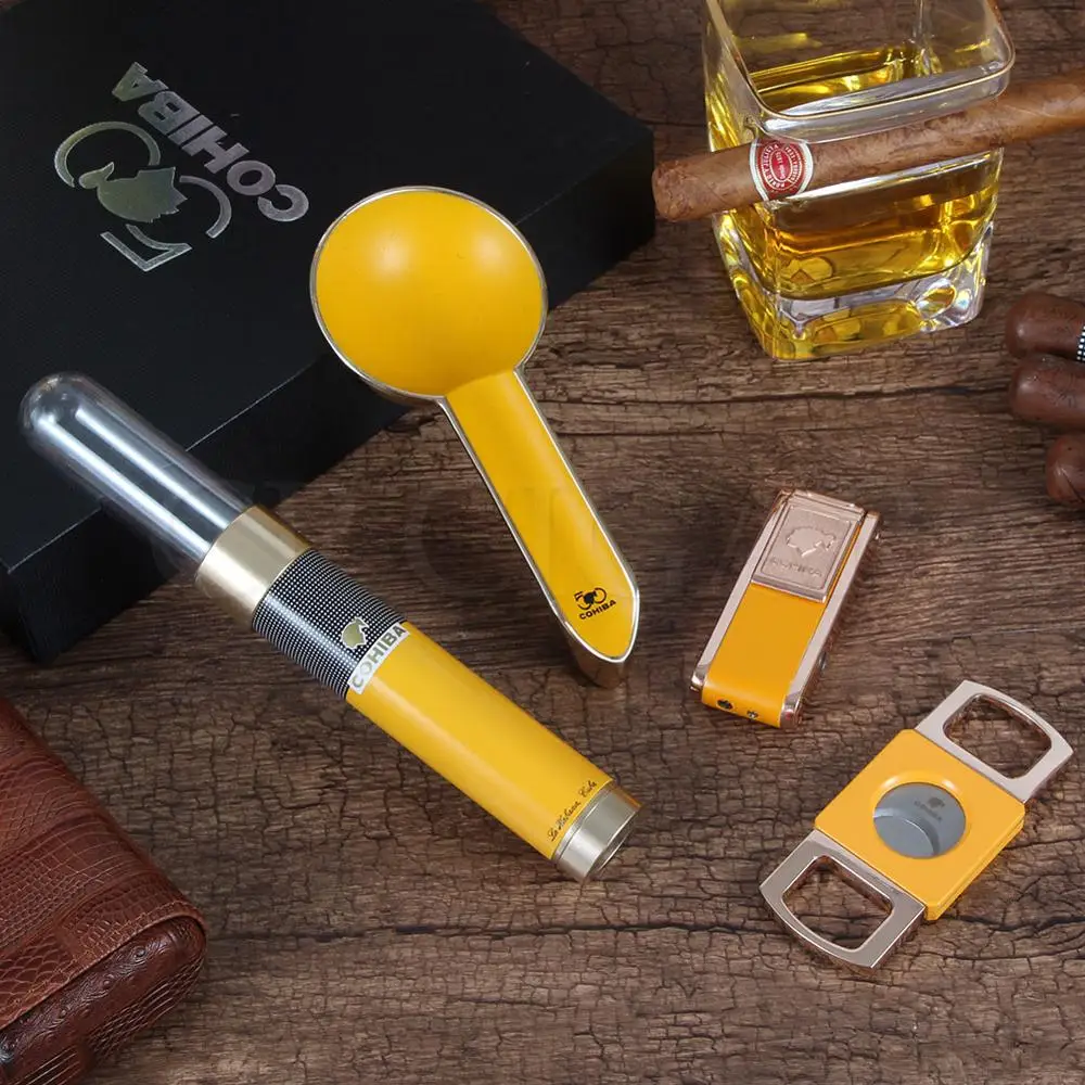 

COHIBA Torch 2 Jet Lighter Metal Pocket Cigar Cutter Sharp Portable Travel Cigar Tube Luxury Outdoor Home Ashtray Cigars Set