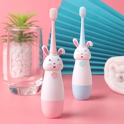 Cepillo de dientes eléctrico suave inteligente para niños, cepillo de dientes sónico portátil, bonito Conejo, cuidado Dental