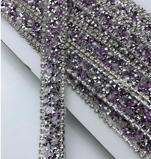Стразы окантовка, 1 ярдов/партия, аксессуаров для одежды, отделка свадебного украшения, туфли подружки невесты Серебряная лента со стразами - Цвет: beads light purple
