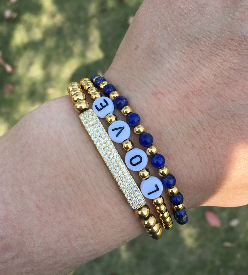 Fashion Beads Women Men Jewelry New Design Small 4mm Gold Stainless Steel Beads DIY Letters Inspired Bracelet Women Men