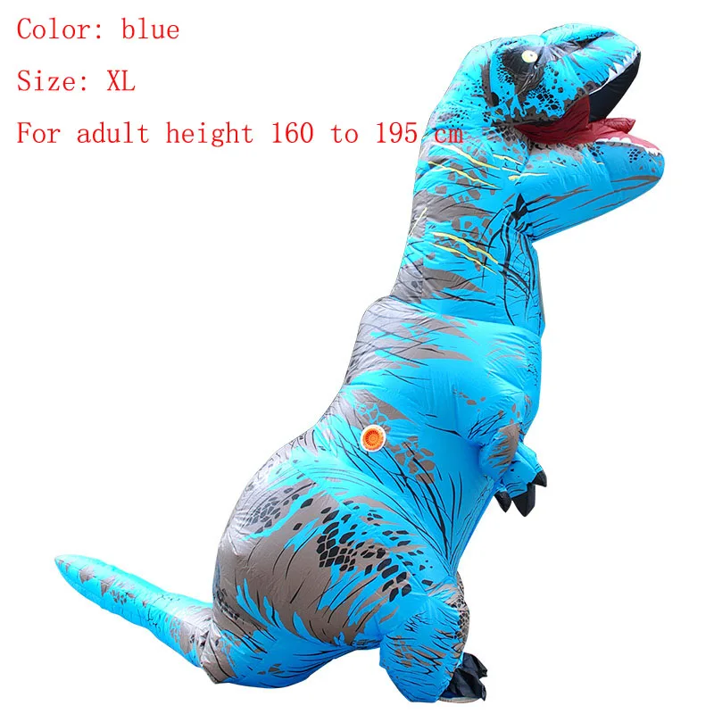 Костюм для взрослых и детей на Хэллоуин, надувной костюм динозавра T REX, комбинезон динозавр, нарядное платье, костюм на Хэллоуин для женщин и мужчин - Цвет: blue size XL