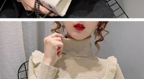 Ladies Korean Turtleneck Sweater Fashion Auricular-Side Slim Knit Multi-Color Autumn And Winter Bottom Unlined New Style pink sweater