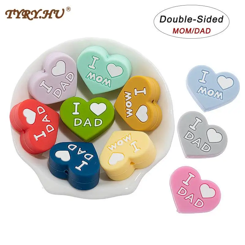 

Новое поступление, 2 шт., силиконовые бусины «сделай сам» (я люблю маму/папу) в форме сердца, силиконовые бусины для детских игрушек и соски, бусины-разделители