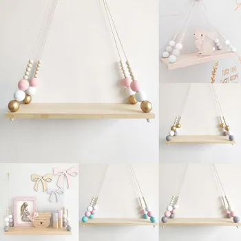 

Nordic Wall Hanging Wood Rack Rope Swing Shelves Baby Kids Room Storage Holder Decor Storage Shelf Unit Storage Hanging Ornament
