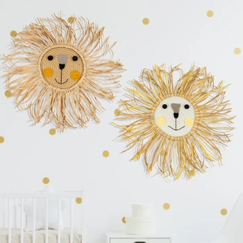 

TTLIFE Cartoon Lion Hanging Decorations Handmade Cotton Thread Weaving Animal Head Ornament Kids Room Wall Home Accessory